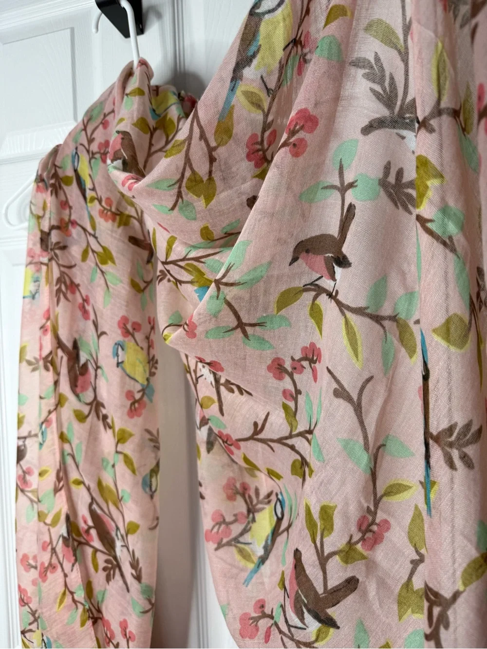 GERINLY Lightweight Pink Floral Bird Print Sheer Scarf Winter Shawl Wrap 32x72